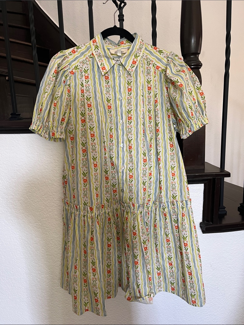 Echo Floral Stripe Dress in Cream, Green & Orange